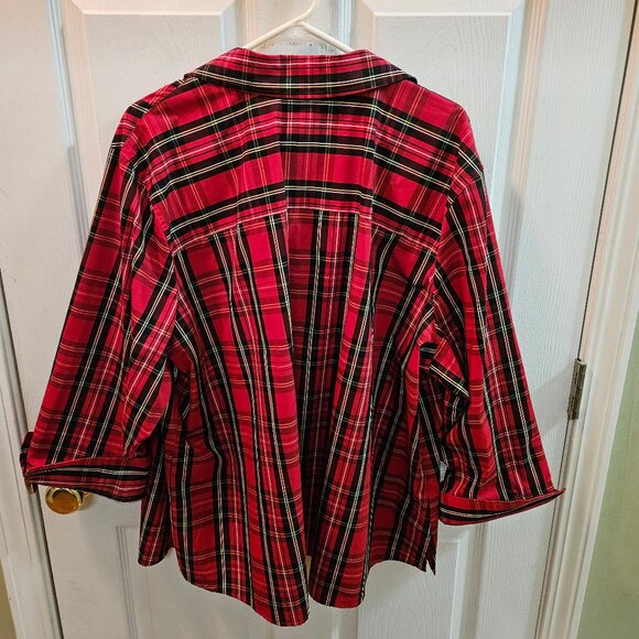 Women's Plus Size 24W - Red/Black Button Down Top - Picture 2 of 6